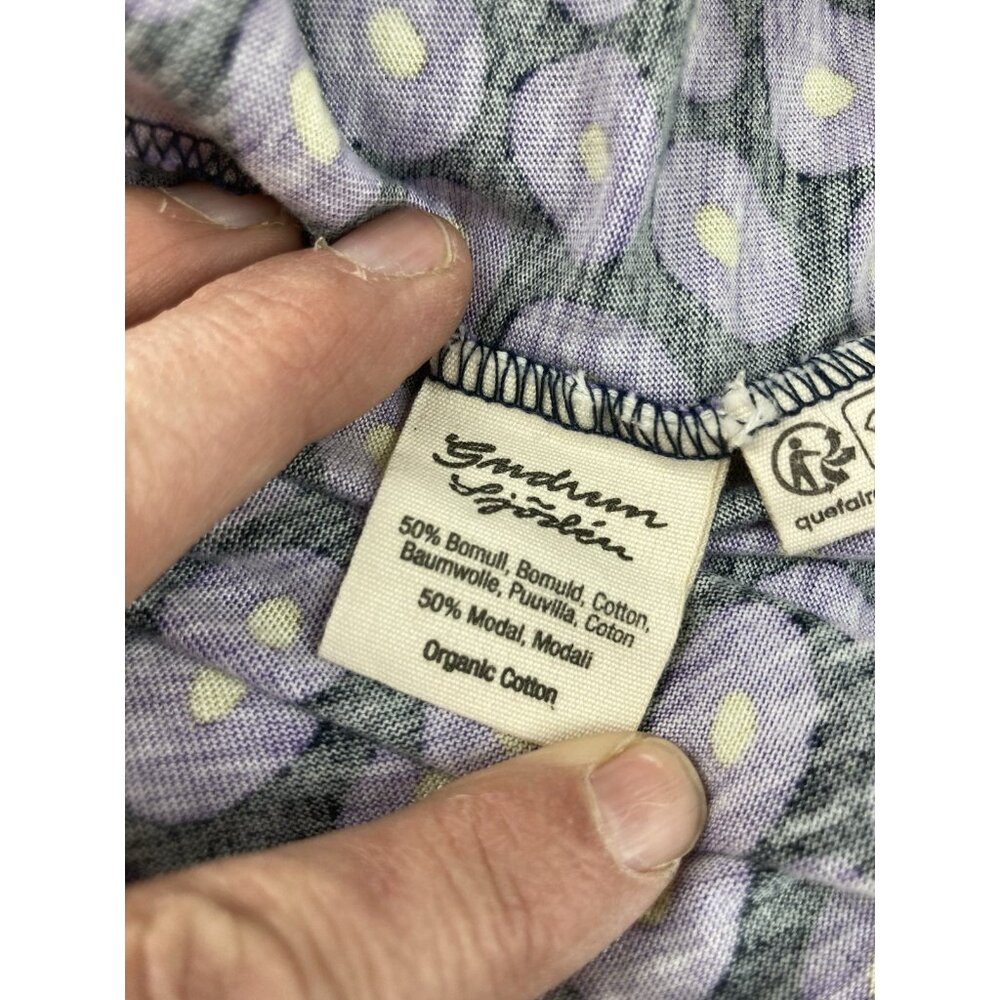 Gudrun Sjoden Organic Cotton Lagenlook Purple Print Short Sleeve Long Dress Sz L - Picture 5 of 8